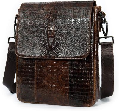 Messenger Bags | Leather Flap Messenger Bag For Men Small Crossbody Shoulder Bag,Novelty Crocodile Embossed Messenger Bags Coffee