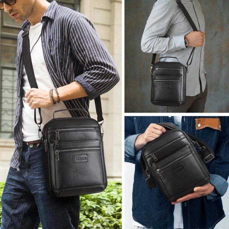 Messenger Bags | Polare Italian Full Grain Leather Messenger Bag Vintage Chest Shoulder Crossbody Bag Casual Sling Business Handbag For Men Messenger Bags Black