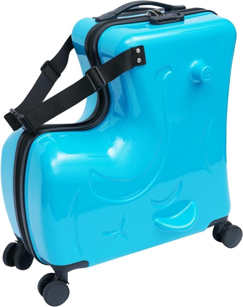 Kids’ Luggage | 20 Inch Children’s Ride On Trolley , Portable Universal Wheel , Carry On Luggage, Waterproof Unisex Boys Girls Travel Suitcase With Lock, Abs+Pc (Blue) Kids' Luggage Blue