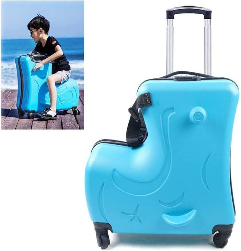 Kids’ Luggage | 20 Inch Children’s Ride On Trolley , Portable Universal Wheel , Carry On Luggage, Waterproof Unisex Boys Girls Travel Suitcase With Lock, Abs+Pc (Blue) Kids' Luggage Blue