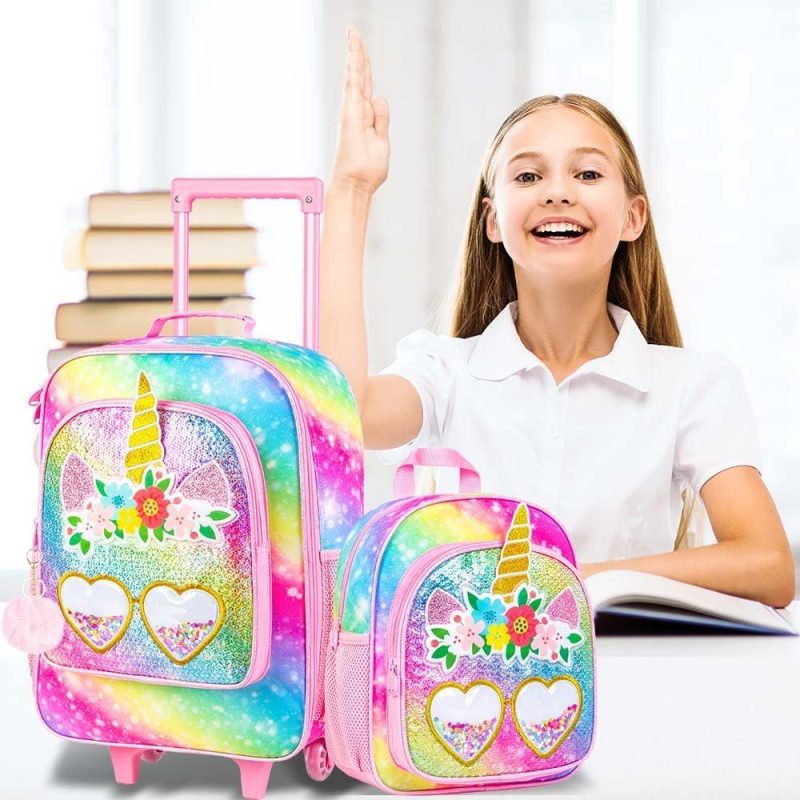 Kids’ Luggage | 2Pcs Kids Suitcase, Girls Carry On Rolling Luggage And 12" Backpack Set, Unicorn Sequin Travel Suitcases For Toddler Children – Pink Kids' Luggage Kids' Luggage