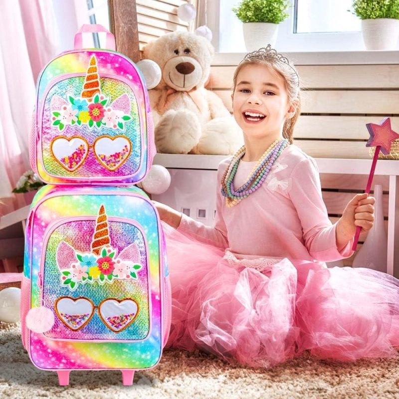 Kids’ Luggage | 2Pcs Kids Suitcase, Girls Carry On Rolling Luggage And 12" Backpack Set, Unicorn Sequin Travel Suitcases For Toddler Children – Pink Kids' Luggage Kids' Luggage