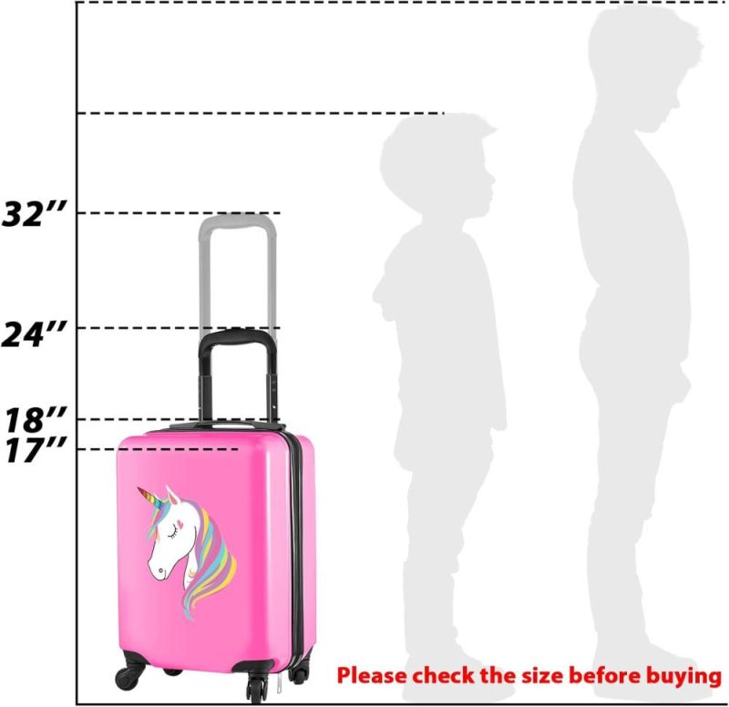 Kids’ Luggage | 4 Pcs Unicorn Luggage 17 Inch Kids Rolling Luggage For Girls Suitcase Double Sided Pattern With Wheels Kids Travel Rolling Luggage Set Kids' Luggage Kids' Luggage