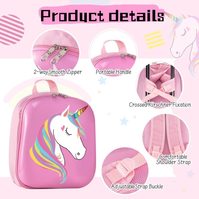 Kids’ Luggage | 4 Pcs Unicorn Luggage 17 Inch Kids Rolling Luggage For Girls Suitcase Double Sided Pattern With Wheels Kids Travel Rolling Luggage Set Kids' Luggage Kids' Luggage