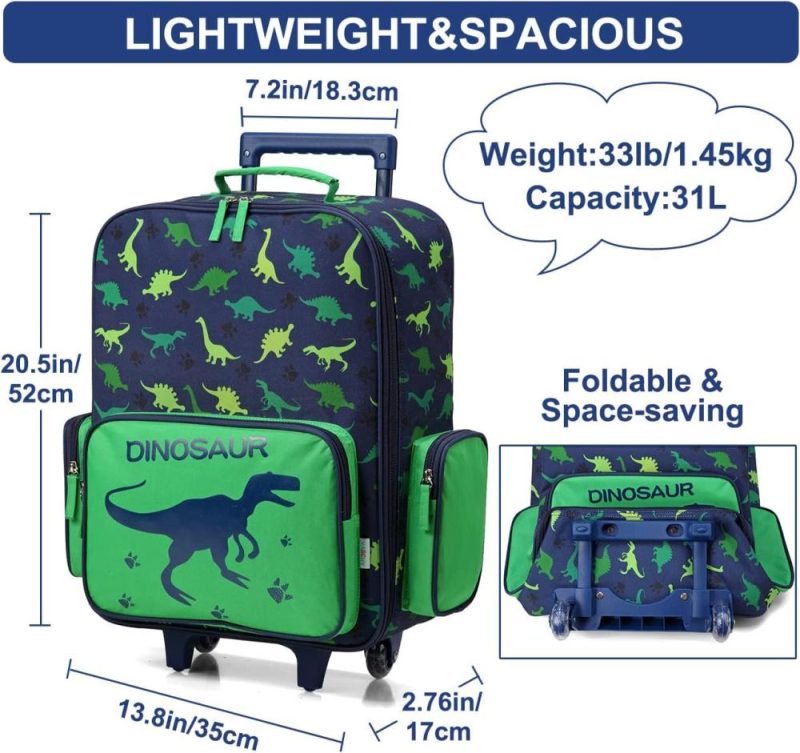 Kids’ Luggage | Rolling Luggage For Kids, Cute Travel Carry On Suitcase For Boys Toddlers/Children With Wheels 18Inch Dinosaur Kids' Luggage Cute Dinosaur