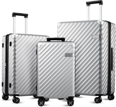 Luggage Sets | 3 Piece Luggage Sets With Spinner Wheels – 100% Polycarbonate Expandable Hard Suitcases With Wheels – Travel Luggage Tsa Approve (Silver, 20/24/28) Luggage Luggage Sets