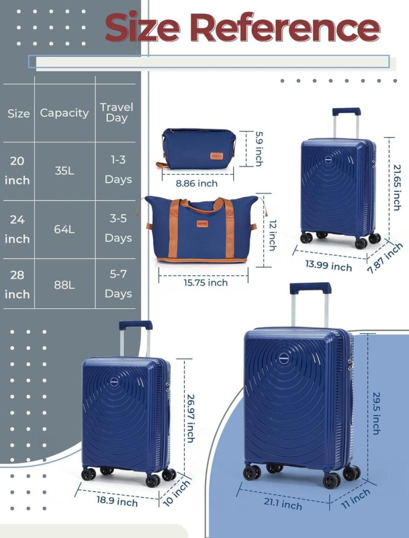 Luggage Sets | Concepten Luggage Sets 3 Piece, Suitcases With Wheels, Hardshell Suitcase Set, Pp Carry On Luggage Set With Tsa Lock, Travel Luggage Luggage Blue