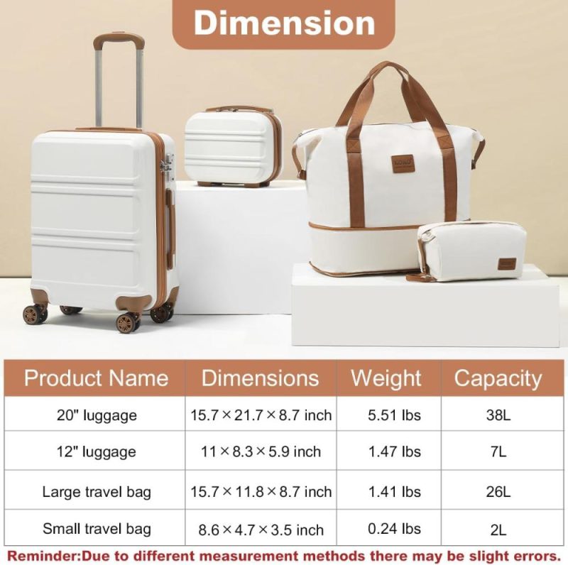 Luggage Sets | Luggage Set 4 Piece Carry On Hardside Luggage With Tsa Lock Spinner Wheels Carry On Suitcase Cream White Luggage Cream White