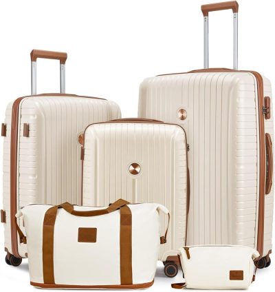 Luggage Sets | Luggage Set 5 Pcs, Suitcase Set With Tsa Lock, Pp Carry On Hardside Luggage With Spinner Double Wheels, White, 20/24/28 Inch Luggage Luggage Sets