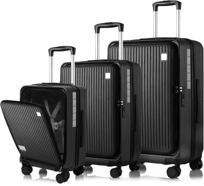 Luggage Sets | Sonsenai Luggage Sets 3 Piece, Abs Lightweight 20In/24In/28In Luggage, Expandable Carry On Suitcase Set With Tsa Lock & Double Wheels, Front Open Hardshell Luggage Sets (Black) Luggage Black