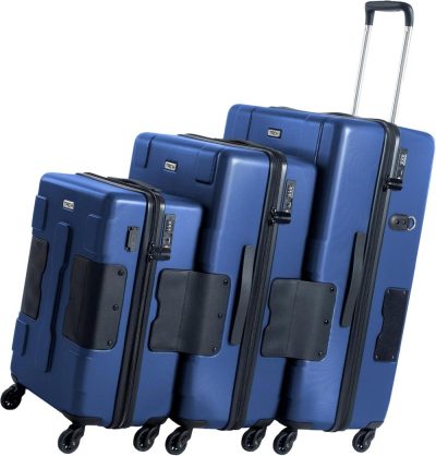 Luggage Sets | V3 Connectable Carry On, Medium And Large Hardside Suitcases With Adjustable Handle And 360 Degree Spinner Wheels, Set Of 3, Midnight Blue Luggage Luggage Sets