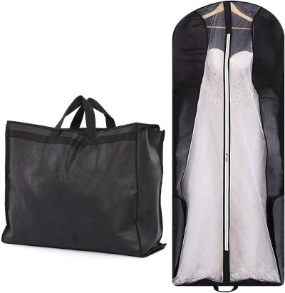 Garment Bags | 70" Bridal Wedding Gown Garment Bag Extra Large Foldable Portable Travel Dress Cover Hanging Luggage With Pockets For Womens, 8" Gusseted Black Garment Bags Garment Bags