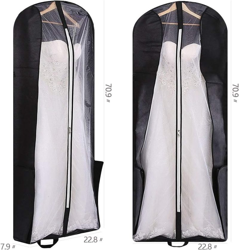 Garment Bags | 70" Bridal Wedding Gown Garment Bag Extra Large Foldable Portable Travel Dress Cover Hanging Luggage With Pockets For Womens, 8" Gusseted Black Garment Bags Garment Bags