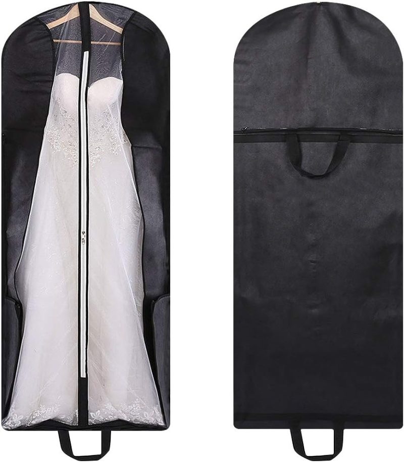 Garment Bags | 70" Bridal Wedding Gown Garment Bag Extra Large Foldable Portable Travel Dress Cover Hanging Luggage With Pockets For Womens, 8" Gusseted Black Garment Bags Garment Bags