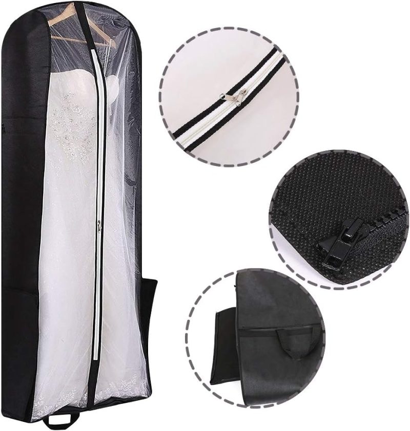 Garment Bags | 70" Bridal Wedding Gown Garment Bag Extra Large Foldable Portable Travel Dress Cover Hanging Luggage With Pockets For Womens, 8" Gusseted Black Garment Bags Garment Bags