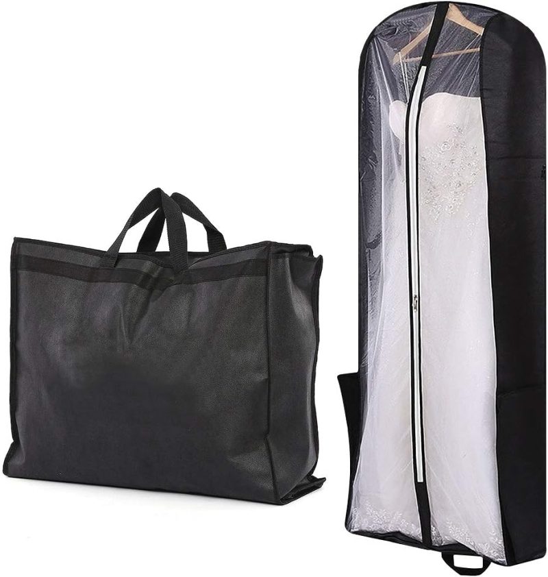 Garment Bags | 70" Bridal Wedding Gown Garment Bag Extra Large Foldable Portable Travel Dress Cover Hanging Luggage With Pockets For Womens, 8" Gusseted Black Garment Bags Garment Bags