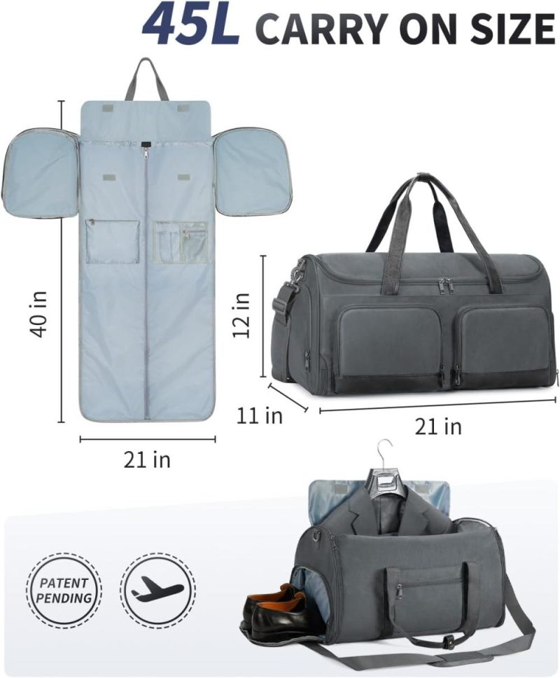 Garment Bags | Convertible Garment Bag For Travel, Carry On Garment Duffle Bag With Wet Pocket & Toiletry Bag, 2 In 1 Hanging Suitcase, Suit Travel Bag, Weekender Bag For Men Women(Grey) Garment Bags Garment Bags