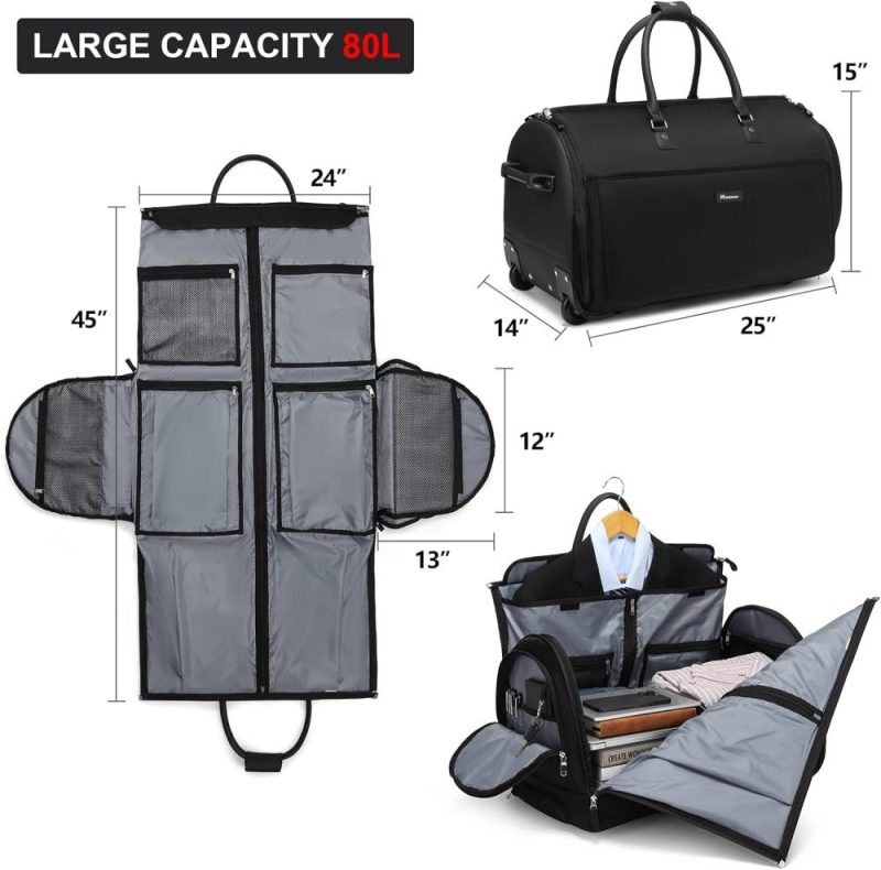 Garment Bags | Rolling Garment Bags, Large Garment Duffle Bag With Wheels, 3 In 1 Garment Suit Luggage Bag For Women Men Business Travel Weekender, Black Garment Bags Black