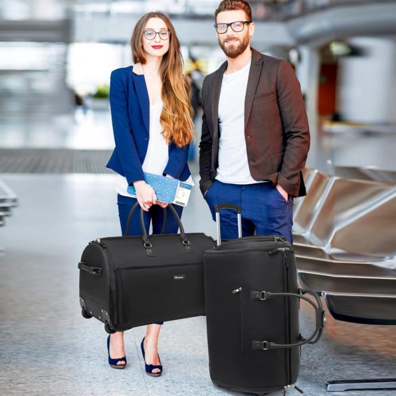 Garment Bags | Rolling Garment Bags, Large Garment Duffle Bag With Wheels, 3 In 1 Garment Suit Luggage Bag For Women Men Business Travel Weekender, Black Garment Bags Black