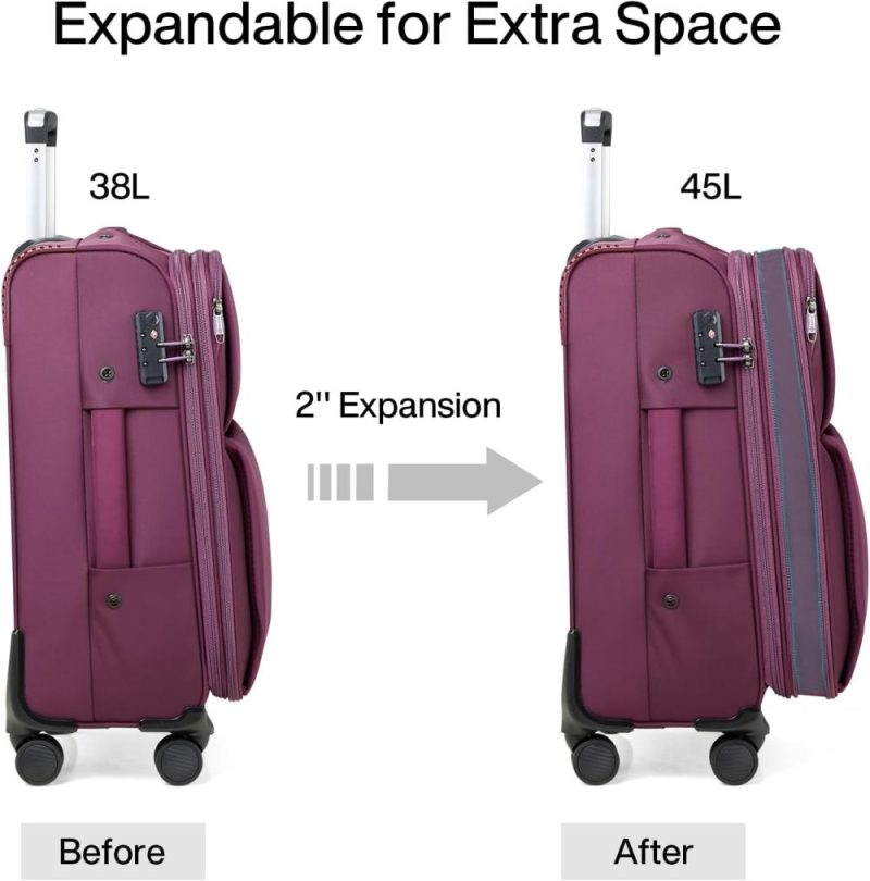 Suitcases | 24 Inch Luggage Expandable Softside Checked Suitcases With Spinner Wheels, Upright Rolling Luggage Suitcases With Tsa Lock Travel Roller Luggage Bag For Women Men(Purple) Luggage Purple