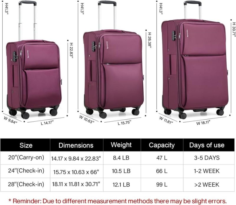 Suitcases | 24 Inch Luggage Expandable Softside Checked Suitcases With Spinner Wheels, Upright Rolling Luggage Suitcases With Tsa Lock Travel Roller Luggage Bag For Women Men(Purple) Luggage Purple