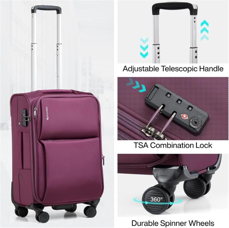 Suitcases | 24 Inch Luggage Expandable Softside Checked Suitcases With Spinner Wheels, Upright Rolling Luggage Suitcases With Tsa Lock Travel Roller Luggage Bag For Women Men(Purple) Luggage Purple