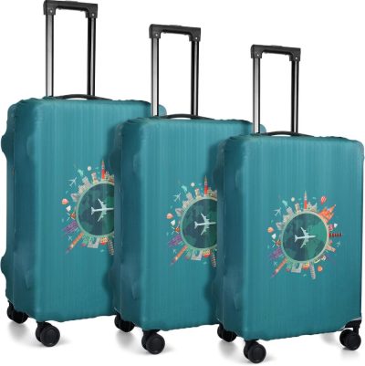 Suitcases | 3 Pieces Travel Luggage Cover Suitcase Protector Anti Scratch Suitcase Cover Washable Baggage Covers (Travel Theme, Medium Size) Luggage Suitcases